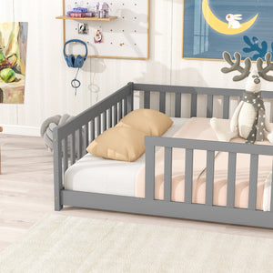 English Elm Full Size Montessori Floor Bed Rubberwood Frame with Safety Guardrails for Kids Grey W504P454739