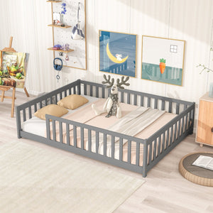 English Elm Full Size Montessori Floor Bed Rubberwood Frame with Safety Guardrails for Kids Grey W504P454739