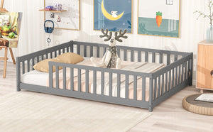 English Elm Full Size Montessori Floor Bed Rubberwood Frame with Safety Guardrails for Kids Grey W504P454739