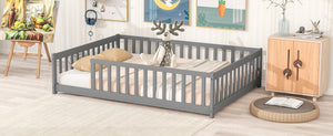 English Elm Full Size Montessori Floor Bed Rubberwood Frame with Safety Guardrails for Kids Grey W504P454739