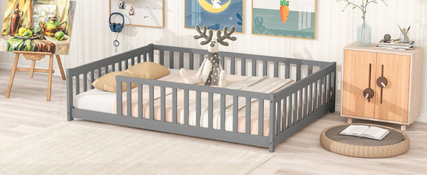 English Elm Full Size Montessori Floor Bed Rubberwood Frame with Safety Guardrails for Kids Grey W504P454739