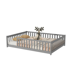 English Elm Full Size Montessori Floor Bed Rubberwood Frame with Safety Guardrails for Kids Grey W504P454739