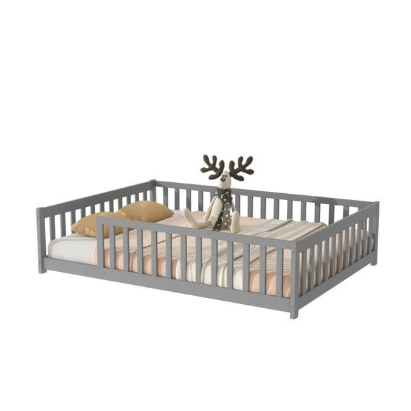 English Elm Full Size Montessori Floor Bed Rubberwood Frame with Safety Guardrails for Kids Grey W504P454739