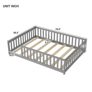 English Elm Full Size Montessori Floor Bed Rubberwood Frame with Safety Guardrails for Kids Grey W504P454739