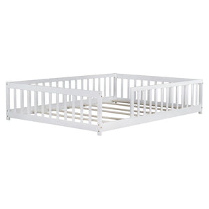 English Elm Full Size Montessori Floor Bed Rubberwood Frame with Safety Guardrails for Kids White W504P454743