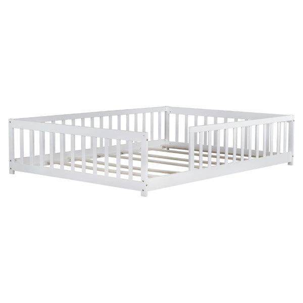 English Elm Full Size Montessori Floor Bed Rubberwood Frame with Safety Guardrails for Kids White W504P454743