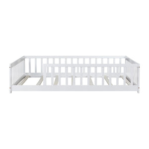 English Elm Full Size Montessori Floor Bed Rubberwood Frame with Safety Guardrails for Kids White W504P454743