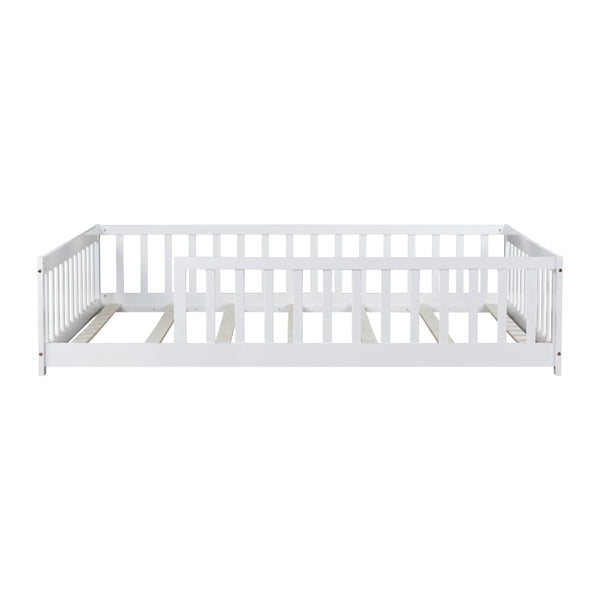English Elm Full Size Montessori Floor Bed Rubberwood Frame with Safety Guardrails for Kids White W504P454743