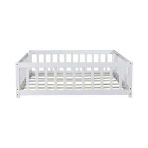 English Elm Full Size Montessori Floor Bed Rubberwood Frame with Safety Guardrails for Kids White W504P454743