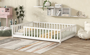 English Elm Full Size Montessori Floor Bed Rubberwood Frame with Safety Guardrails for Kids White W504P454743