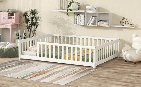 English Elm Full Size Montessori Floor Bed Rubberwood Frame with Safety Guardrails for Kids White W504P454743