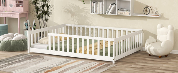 English Elm Full Size Montessori Floor Bed Rubberwood Frame with Safety Guardrails for Kids White W504P454743