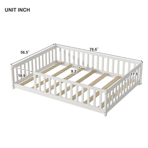 English Elm Full Size Montessori Floor Bed Rubberwood Frame with Safety Guardrails for Kids White W504P454743