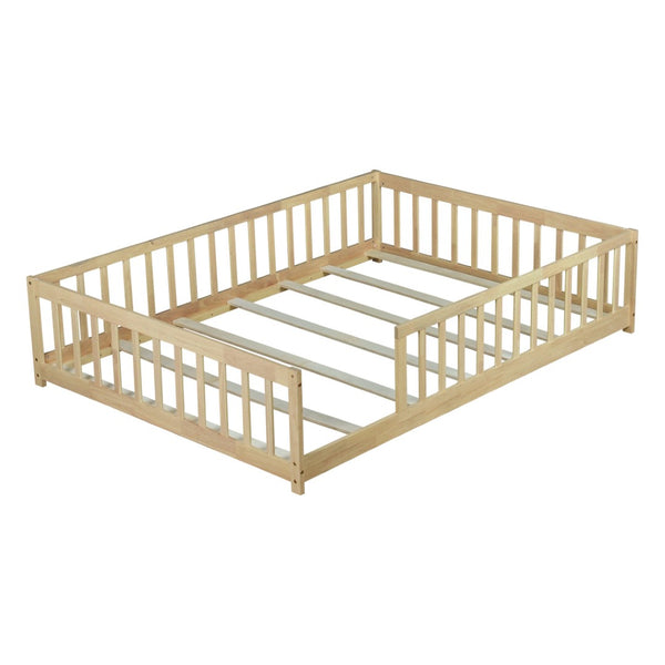 English Elm Full Size Rubberwood Floor Bed with Toddler Guardrails Low Profile Natural Finish W504P454747
