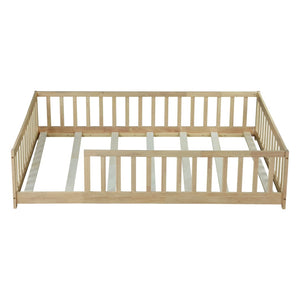 English Elm Full Size Rubberwood Floor Bed with Toddler Guardrails Low Profile Natural Finish W504P454747