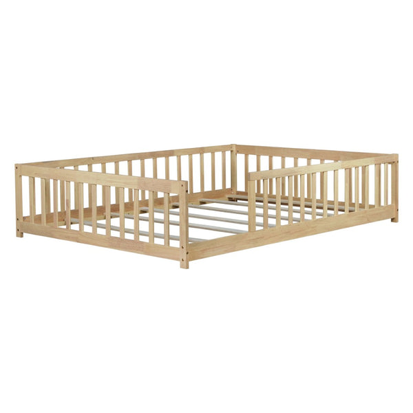 English Elm Full Size Rubberwood Floor Bed with Toddler Guardrails Low Profile Natural Finish W504P454747