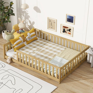 English Elm Full Size Rubberwood Floor Bed with Toddler Guardrails Low Profile Natural Finish W504P454747