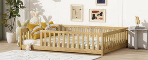 English Elm Full Size Rubberwood Floor Bed with Toddler Guardrails Low Profile Natural Finish W504P454747