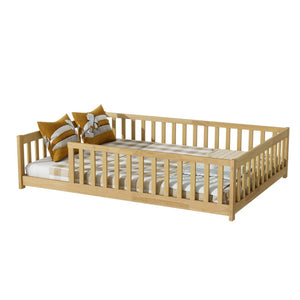 English Elm Full Size Rubberwood Floor Bed with Toddler Guardrails Low Profile Natural Finish W504P454747