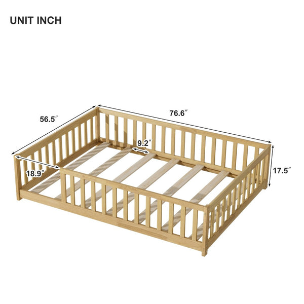 English Elm Full Size Rubberwood Floor Bed with Toddler Guardrails Low Profile Natural Finish W504P454747