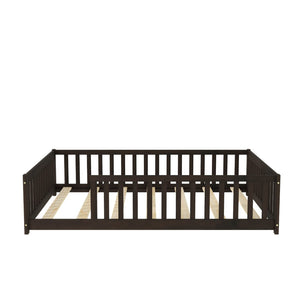 English Elm Full Size Montessori Floor Bed Rubberwood Frame with Safety Guardrails for Kids Espresso W504P454752