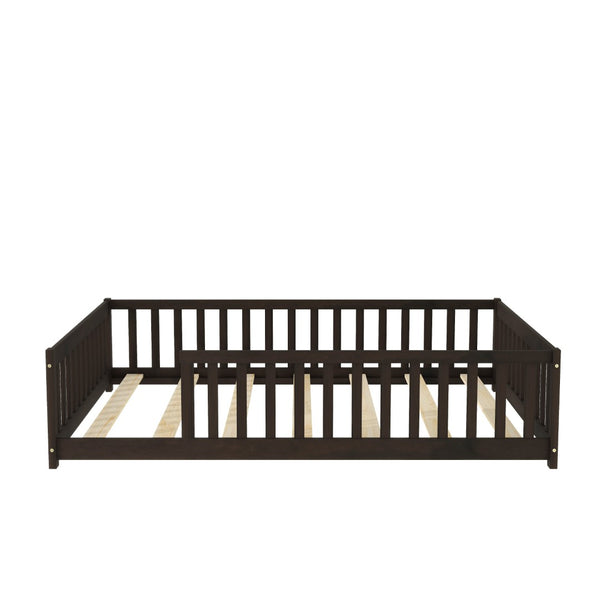English Elm Full Size Montessori Floor Bed Rubberwood Frame with Safety Guardrails for Kids Espresso W504P454752