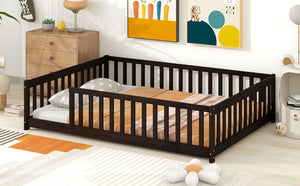 English Elm Full Size Montessori Floor Bed Rubberwood Frame with Safety Guardrails for Kids Espresso W504P454752