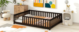 English Elm Full Size Montessori Floor Bed Rubberwood Frame with Safety Guardrails for Kids Espresso W504P454752