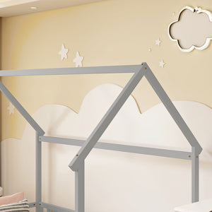 English Elm Twin Pine Wood House Bed Floor Frame with Guardrails for Kids Cottage Style Room Grey W504P460854