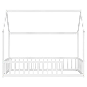 English Elm Twin Pine Wood House Bed Floor Frame with Guardrails for Kids Cottage Style Room White W504P460855