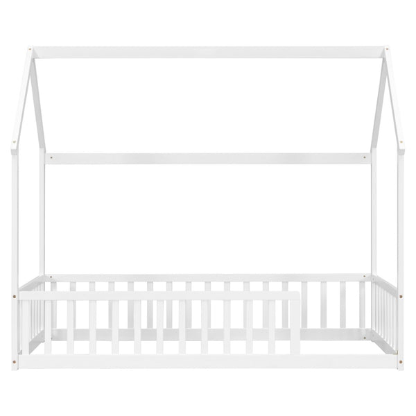English Elm Twin Pine Wood House Bed Floor Frame with Guardrails for Kids Cottage Style Room White W504P460855