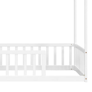 English Elm Twin Pine Wood House Bed Floor Frame with Guardrails for Kids Cottage Style Room White W504P460855