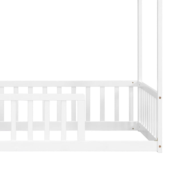 English Elm Twin Pine Wood House Bed Floor Frame with Guardrails for Kids Cottage Style Room White W504P460855