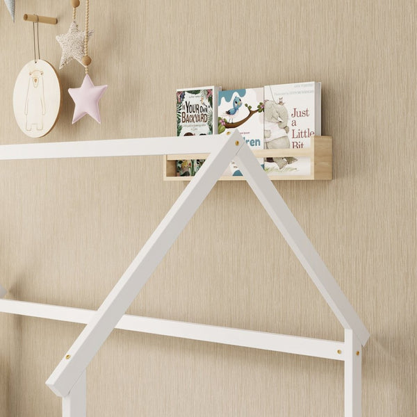 English Elm Twin Pine Wood House Bed Floor Frame with Guardrails for Kids Cottage Style Room White W504P460855