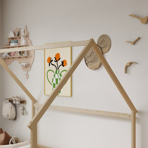 English Elm Full Size Pine Wood House Bed Frame with Roof Design and Safety Rails for Kids Natural W504P460862