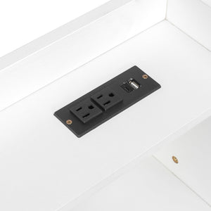 English Elm Twin House Bed Pine Wood Frame with Led Lighting Charging Station and Storage Shelves White W504P460865