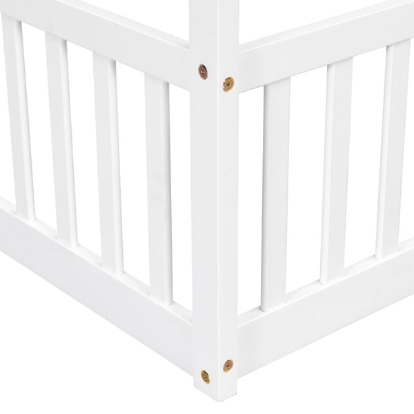English Elm Twin House Bed Pine Wood Frame with Led Lighting Charging Station and Storage Shelves White W504P460865