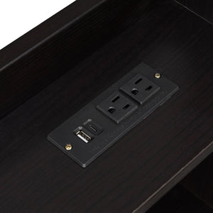 English Elm Twin House Bed Pine Wood Frame with Led Lighting Charging Station and Storage Shelves Espresso W504P460866