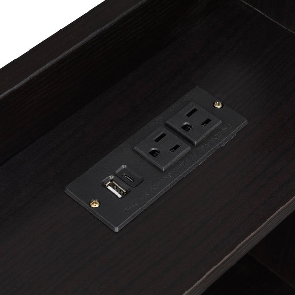 English Elm Twin House Bed Pine Wood Frame with Led Lighting Charging Station and Storage Shelves Espresso W504P460866