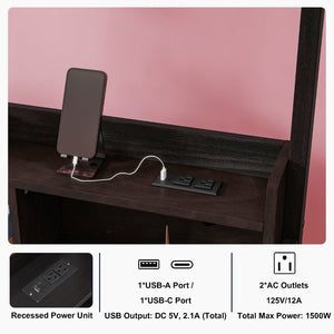 English Elm Twin House Bed Pine Wood Frame with Led Lighting Charging Station and Storage Shelves Espresso W504P460866