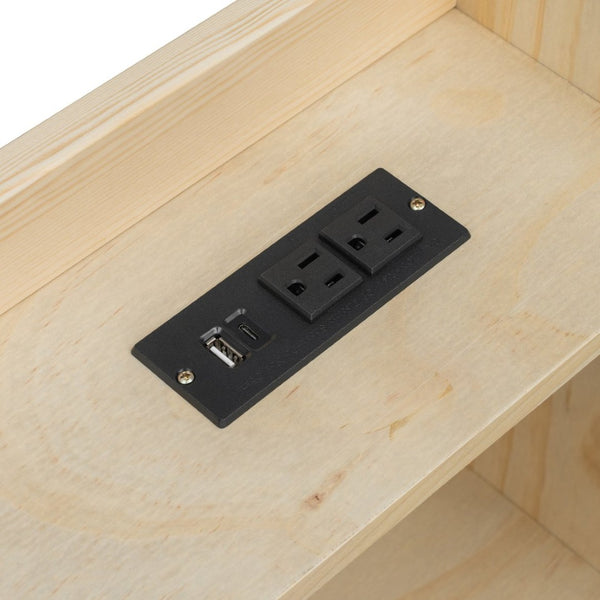 English Elm Twin House Bed Pine Wood Frame with Led Lighting Charging Station and Storage Shelves Natural W504P460867