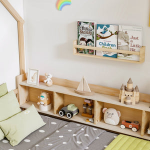 English Elm Twin House Bed Pine Wood Frame with Led Lighting Charging Station and Storage Shelves Natural W504P460867