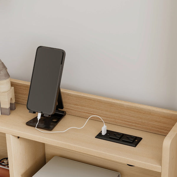 English Elm Twin House Bed Pine Wood Frame with Led Lighting Charging Station and Storage Shelves Natural W504P460867