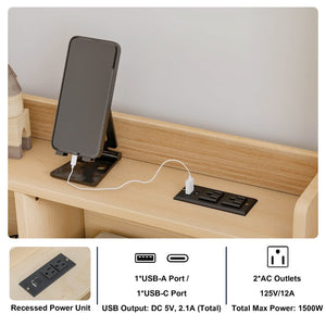 English Elm Twin House Bed Pine Wood Frame with Led Lighting Charging Station and Storage Shelves Natural W504P460867