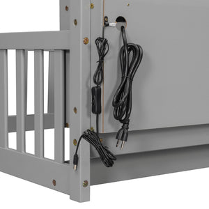 English Elm Full Size Pine House Bed with Led Lighting Built-in Storage and Charging Station for Kids Grey W504P460869