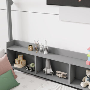 English Elm Full Size Pine House Bed with Led Lighting Built-in Storage and Charging Station for Kids Grey W504P460869