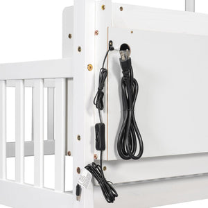 English Elm Full Size Pine House Bed with Led Lighting Built-in Storage and Charging Station for Kids White W504P460870