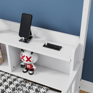 English Elm Full Size Pine House Bed with Led Lighting Built-in Storage and Charging Station for Kids White W504P460870
