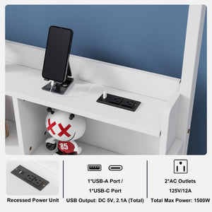 English Elm Full Size Pine House Bed with Led Lighting Built-in Storage and Charging Station for Kids White W504P460870