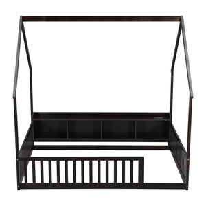 English Elm Full Size Pine House Bed with Led Lighting Built-in Storage and Charging Station for Kids Espresso W504P460871